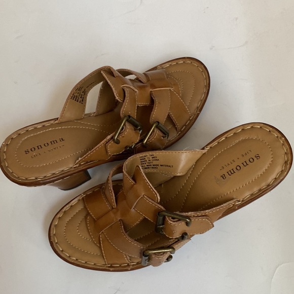 Women's Sonoma Natural Daunt Tan Wedge Peep Toe Sandals with Buckle, Size 7.5M - Picture 11 of 11